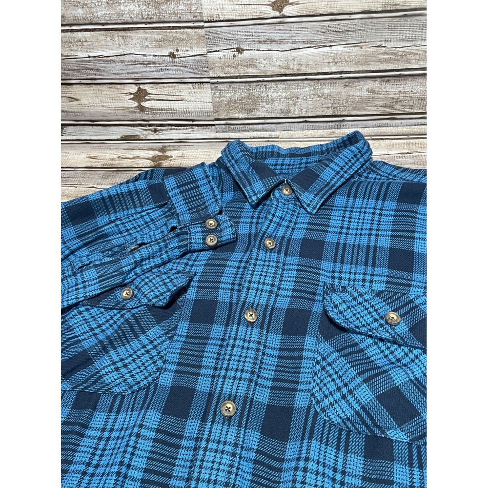Duluth Trading Co. Blue Plaid Flannel Button Up Long‎ Sleeve Shirt Mens XL